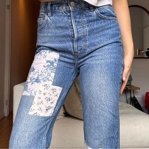 Reformation Blue Patchwork Cynthia Jeans